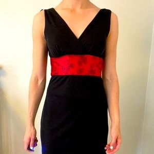 Black Sheer/Red Satin belted dress 🖤❤️